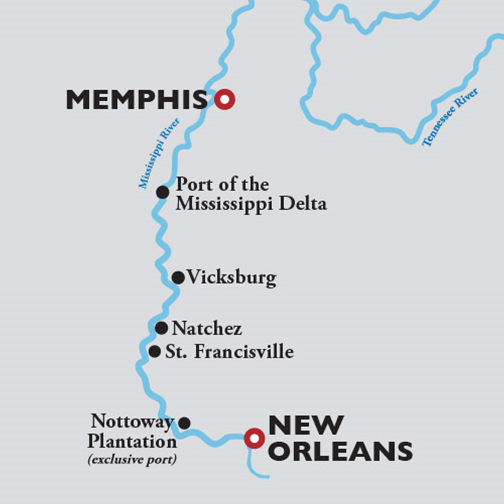 New orleans to Memphis map